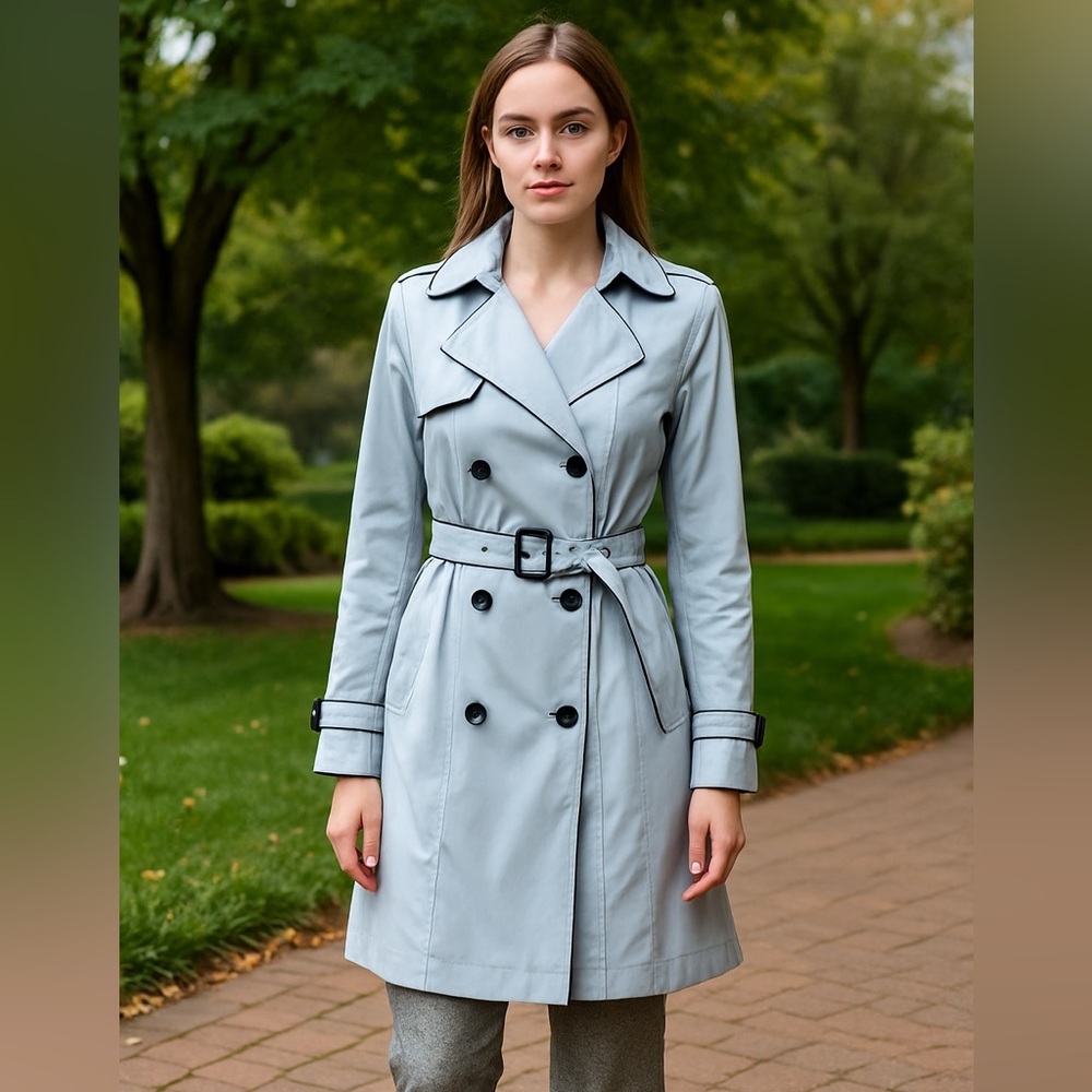 Vertigo Paris Dove Gray Double Breasted Lined Trench Coat Size Large
